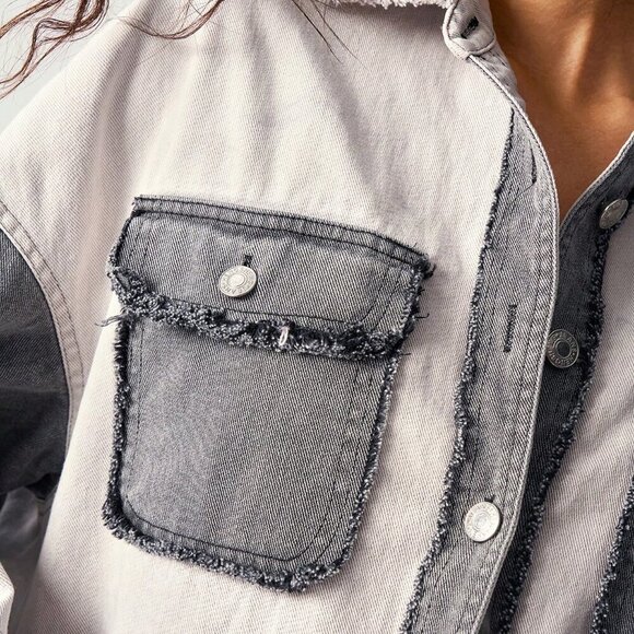 Casual Women's Patchwork Long Sleeve Loose Fit shacket Jacket - Picture 7 of 7